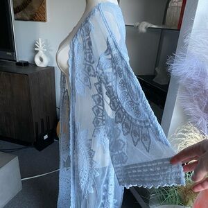 Periwinkle Lace Kimono Robe Duster Top hippie goth boho beach coverup Rachel Zoe